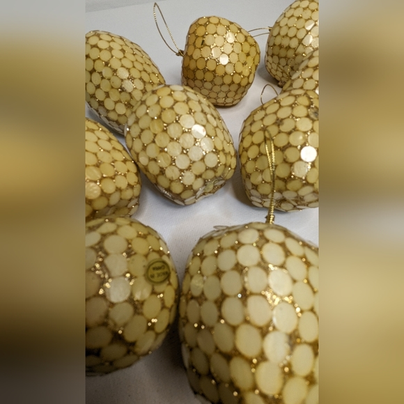 Christmas ornaments pale yellow/gold mosaic 1970's RARE! C11 - Picture 5 of 15
